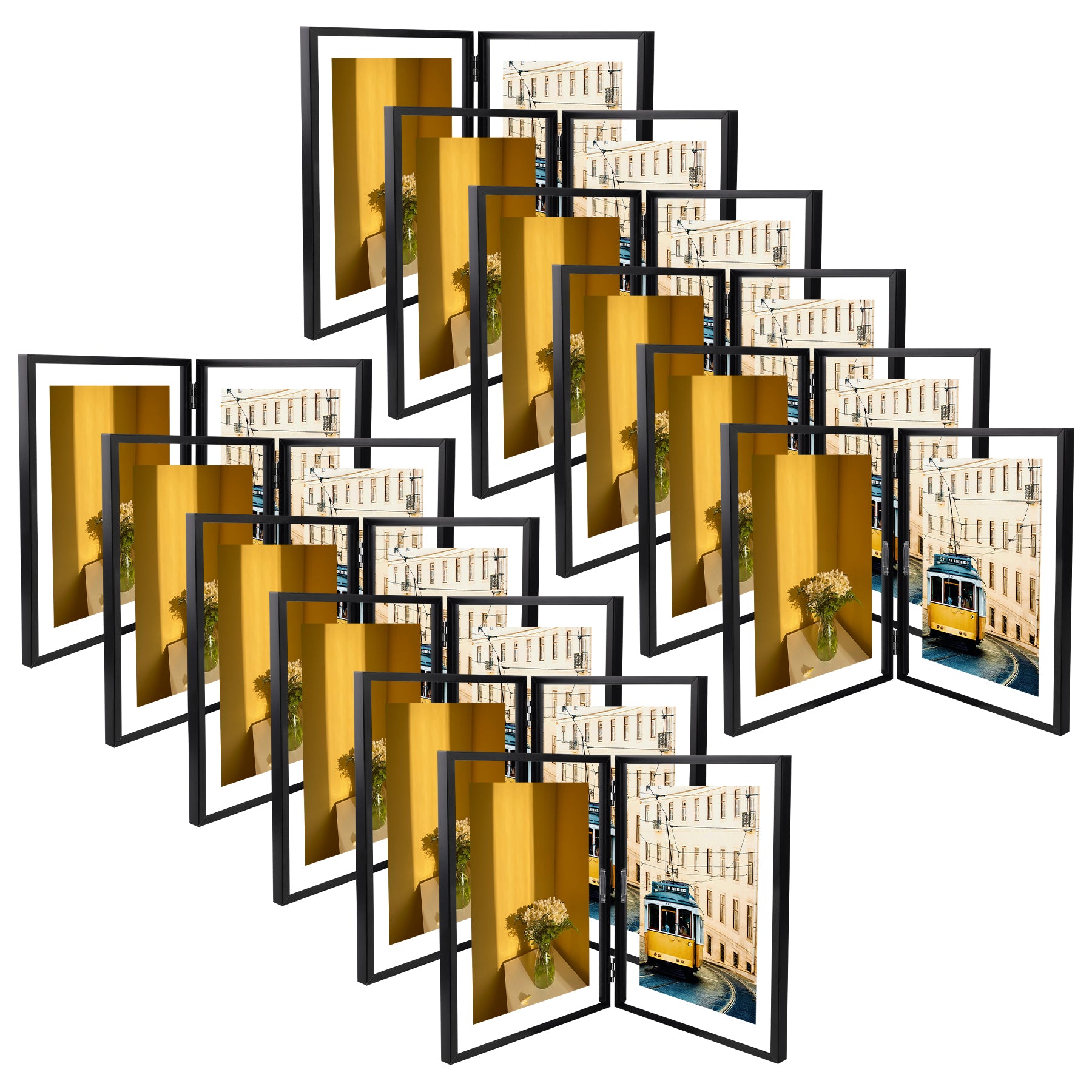 8x10 Floating Frame, Double Hinged Metal Frame Displays Any Size Photo up to 8 by 10 (12 Pcs Per Box) Black