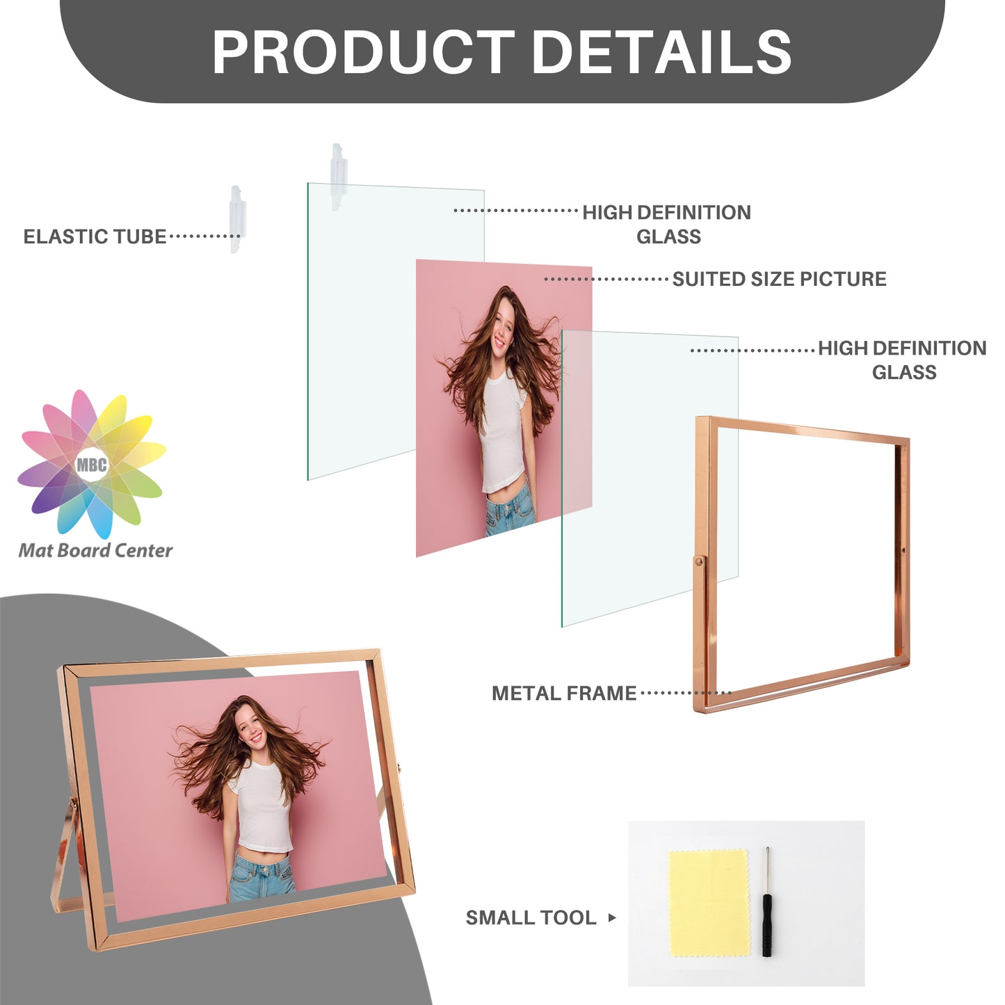 Clearance 8x6 Floating Frame Displays Any Size Photo up to 8 by 6 Rose Gold (24 Pcs Per Box)