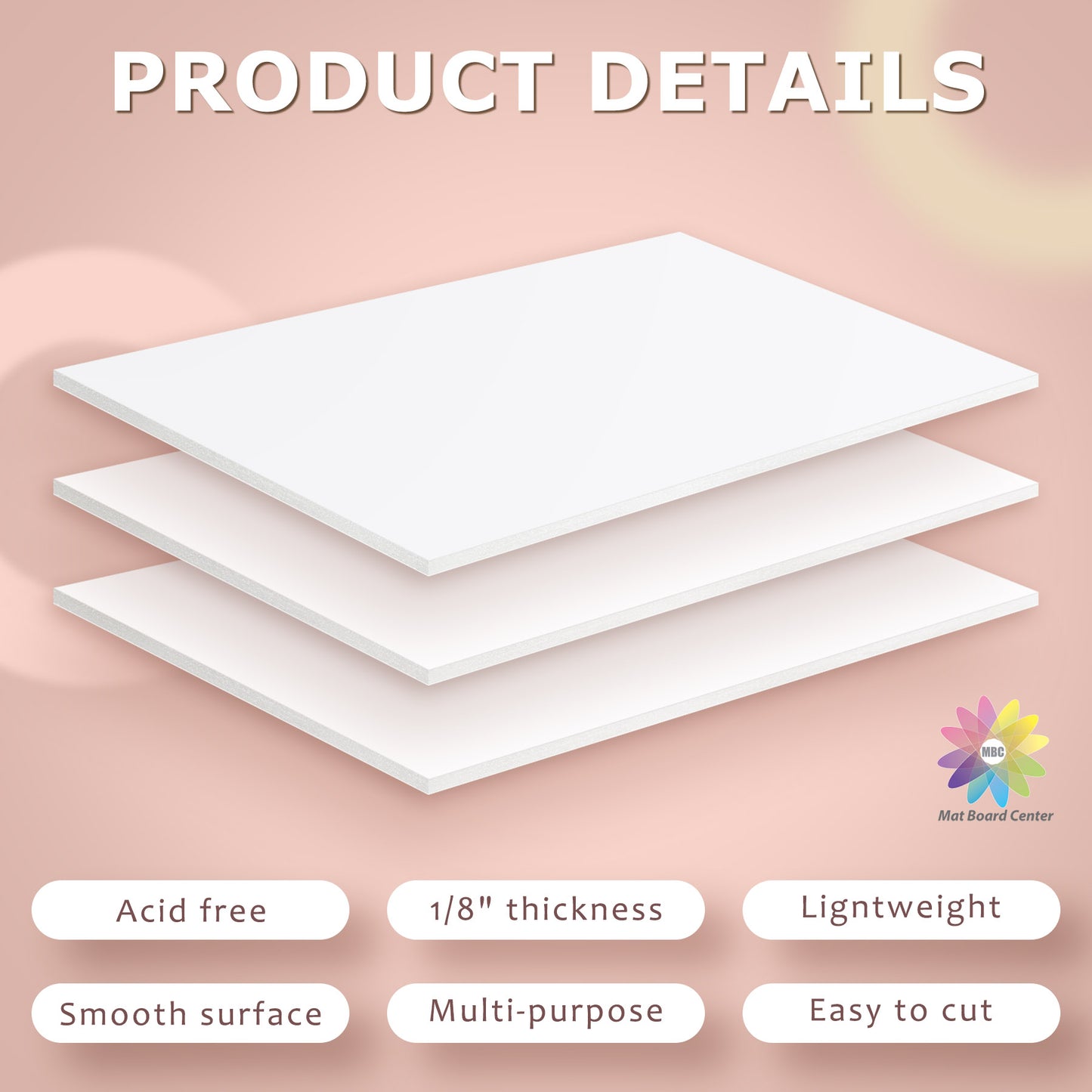 Mat Board Center, White Foam Board 1/8 inch Thick-Pack of 50