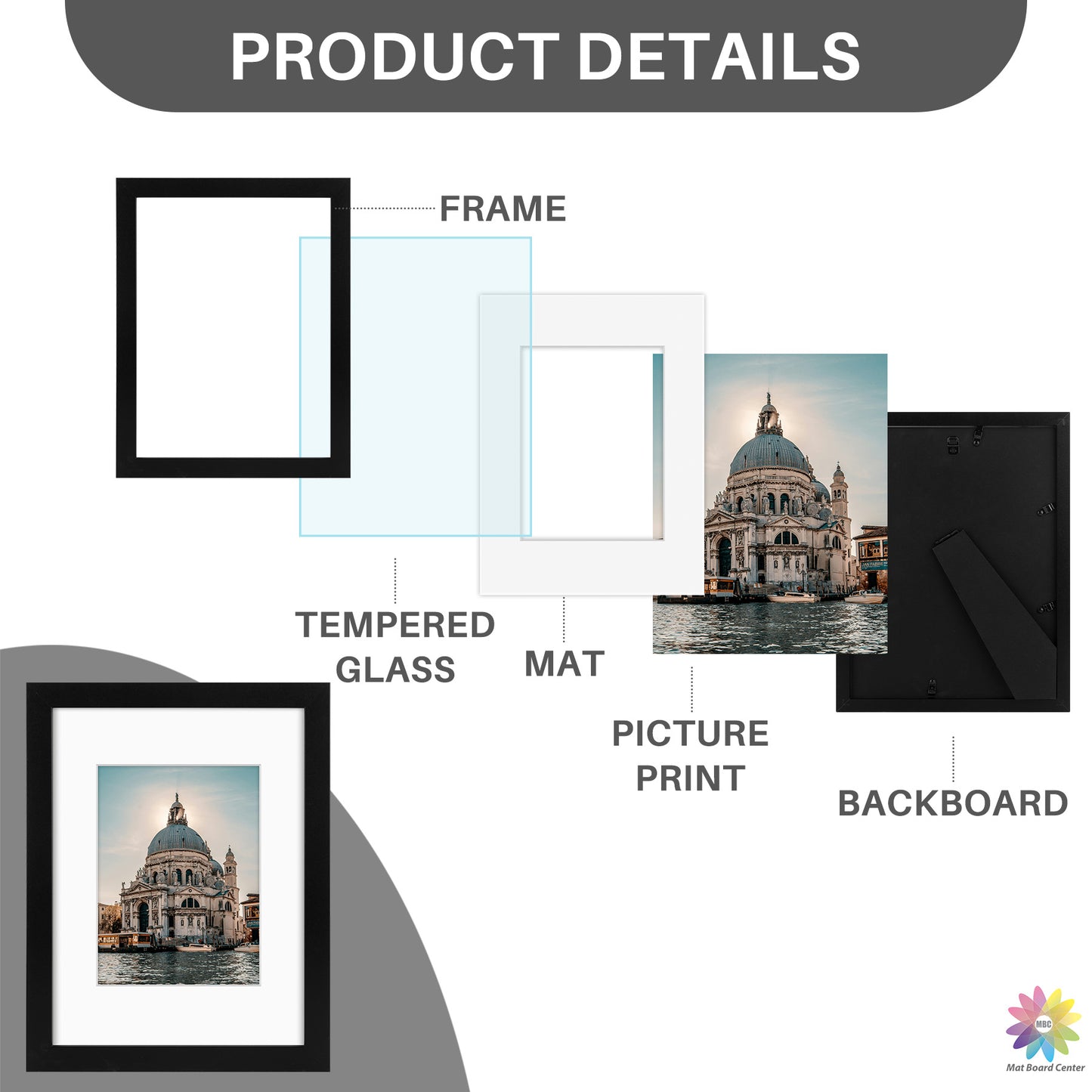 9x12 Picture Frame with White Mat for 6x8 Photo (8 Pcs Per Box)