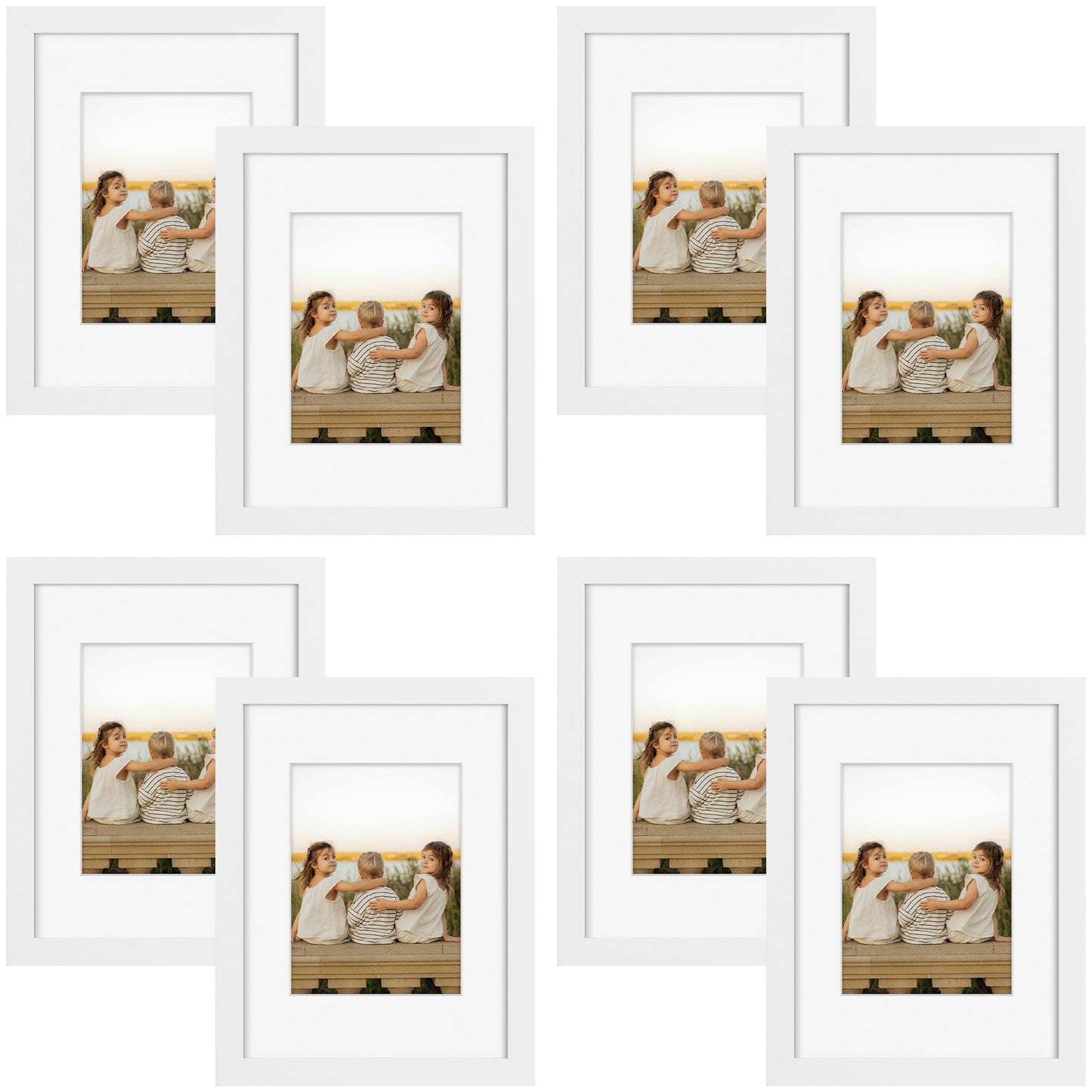 9x12 Picture Frame With White Mat 6x8 Real Glass White Color (8 Pcs Per Box)