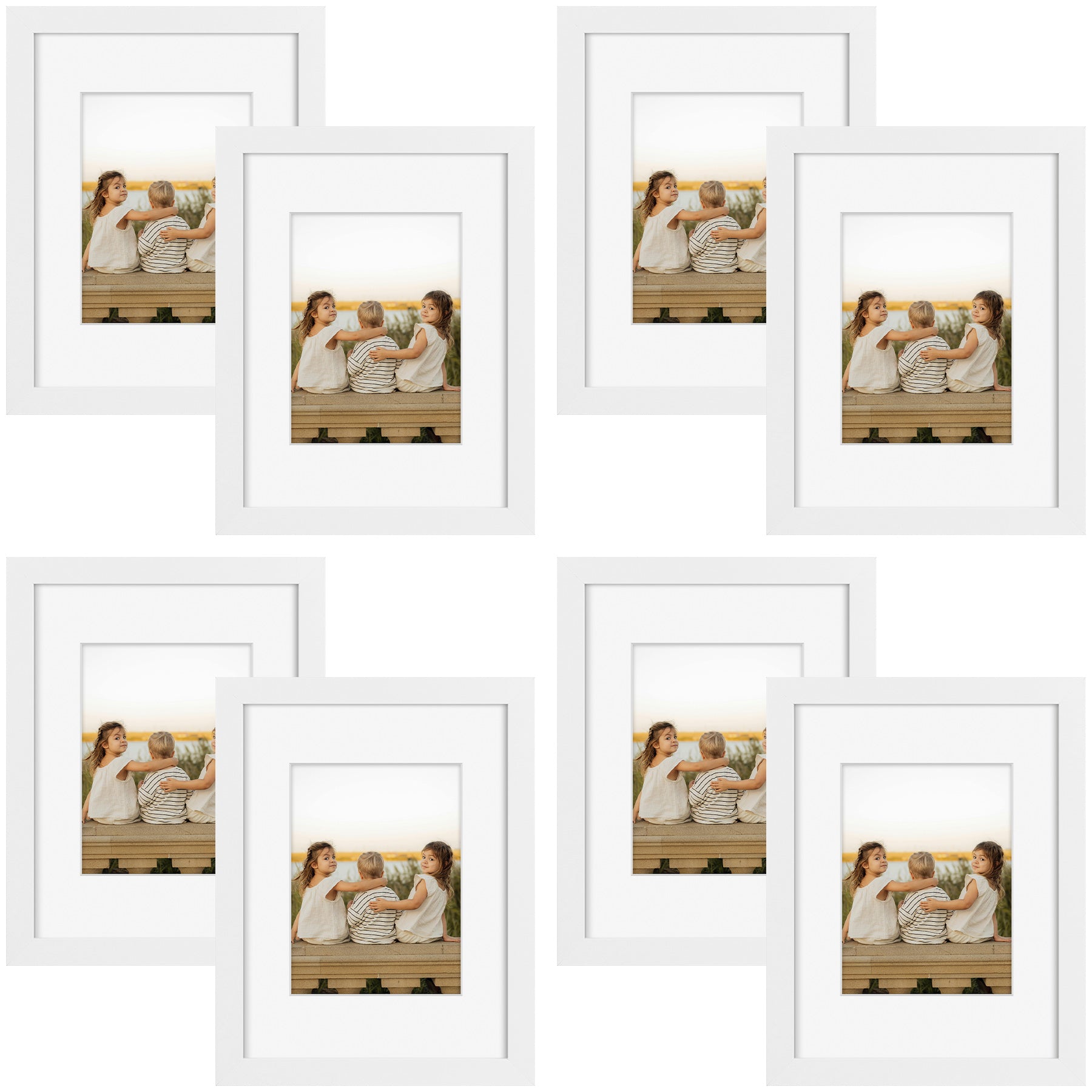 9x12 Picture Frame With White Mat 6x8 Real Glass White Color (8 Pcs Per Box)