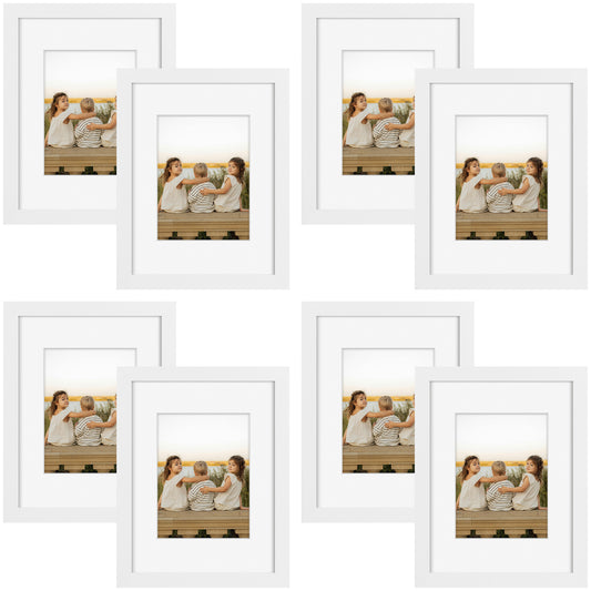 9x12 Picture Frame With White Mat 6x8 Real Glass White Color (8 Pcs Per Box)