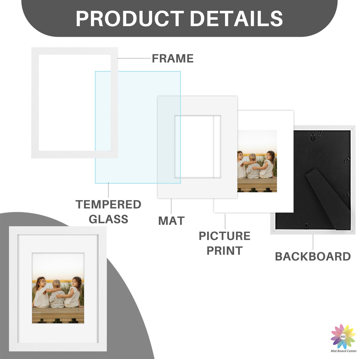 9x12 Picture Frame With White Mat 6x8 Real Glass White Color (8 Pcs Per Box)