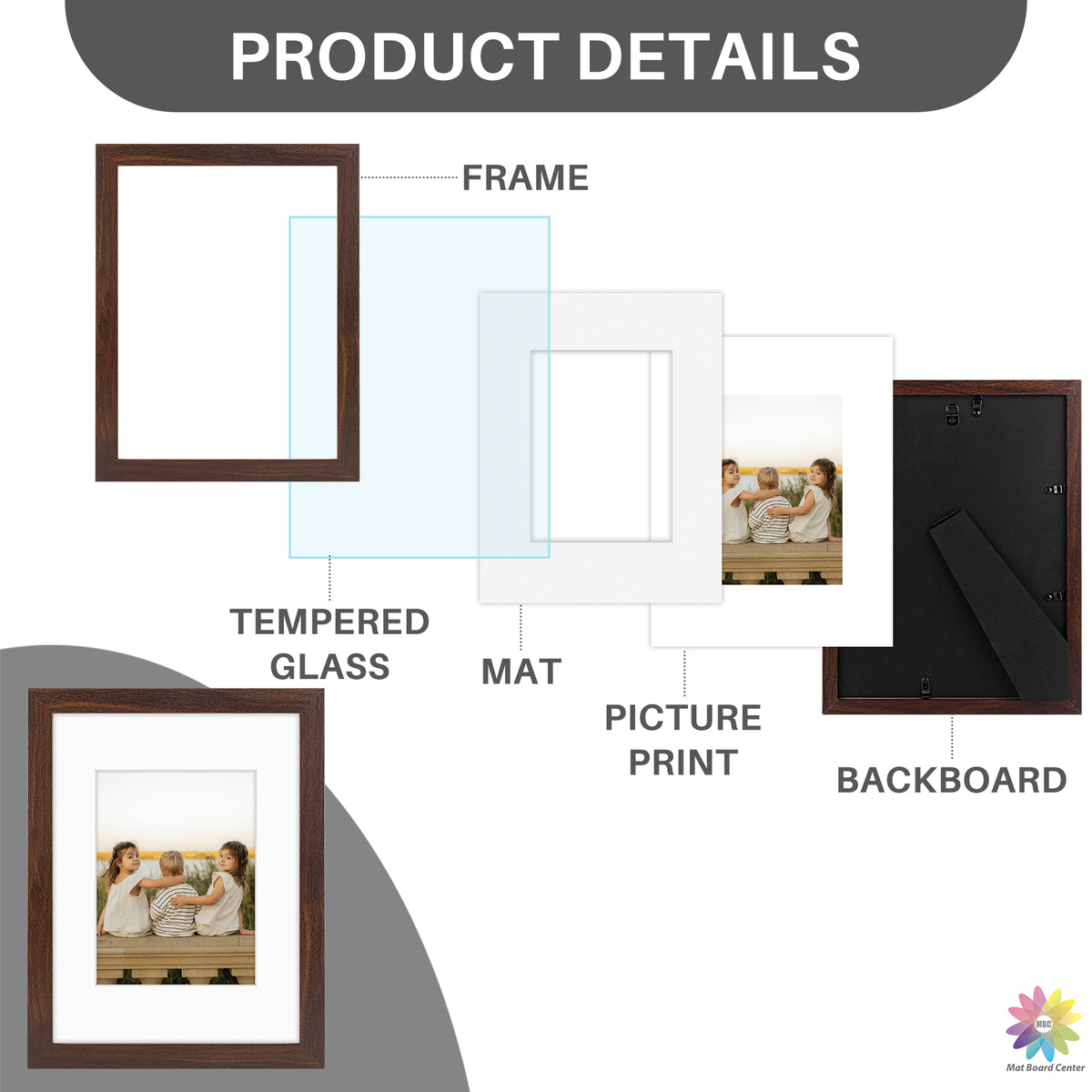 9x12 Picture Frame with White Mat for 6x8 Photo (8 Pcs Per Box)