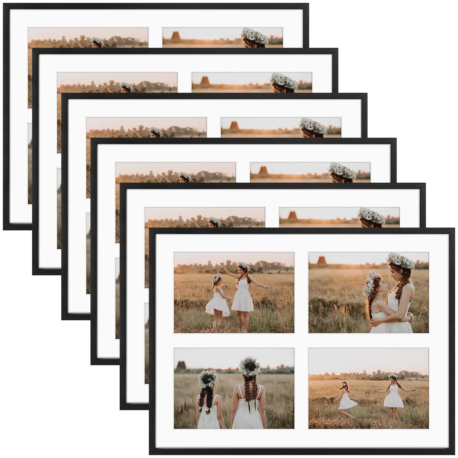 Clearance 12x16 Collage Picture Frame With 4 Openings for 5x7 Photo with White Mat and Real Glass (6 Pcs Per Box)