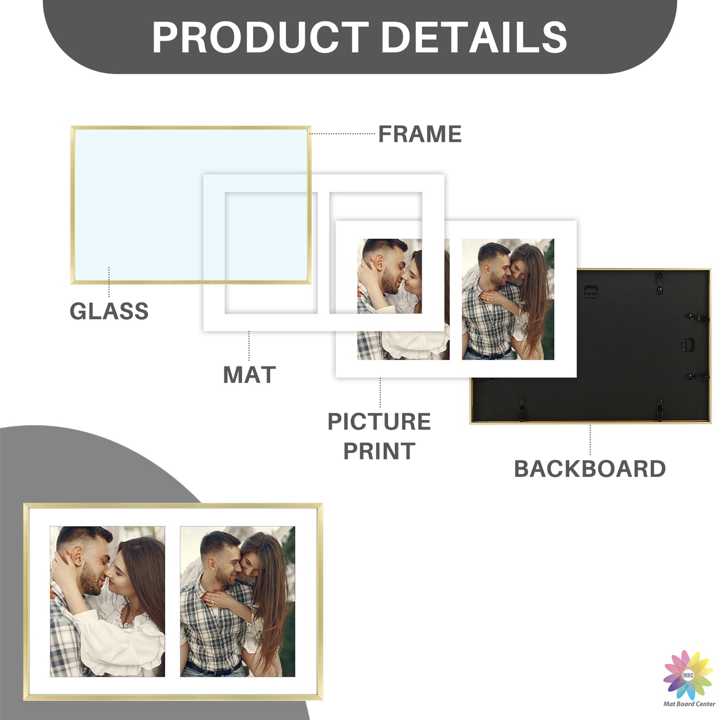 12x19 Collage Picture Frame With White Mat Display Two 8X10 Photo (6 Pcs Per Box)