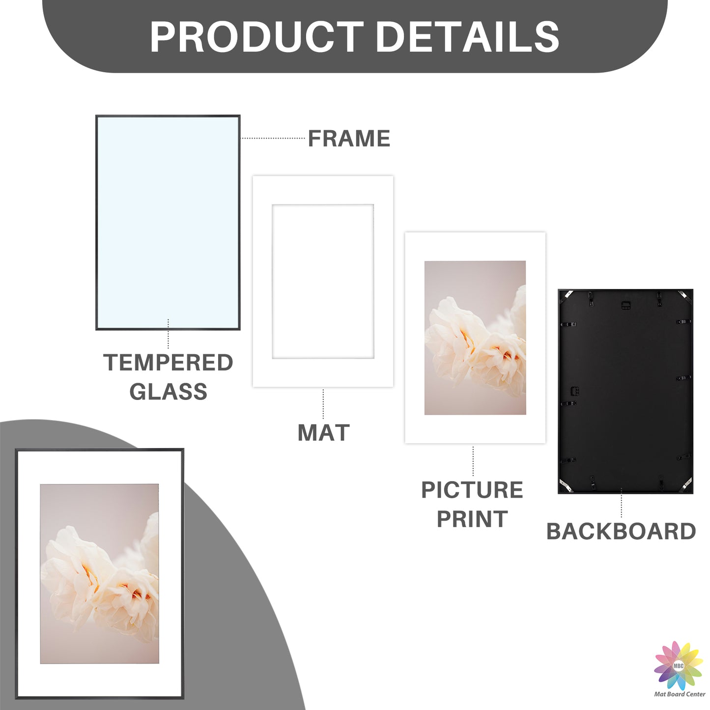 16x24 Aluminum Picture Frame with White Mat for 12x18 Photo (6 Pcs Per Box)