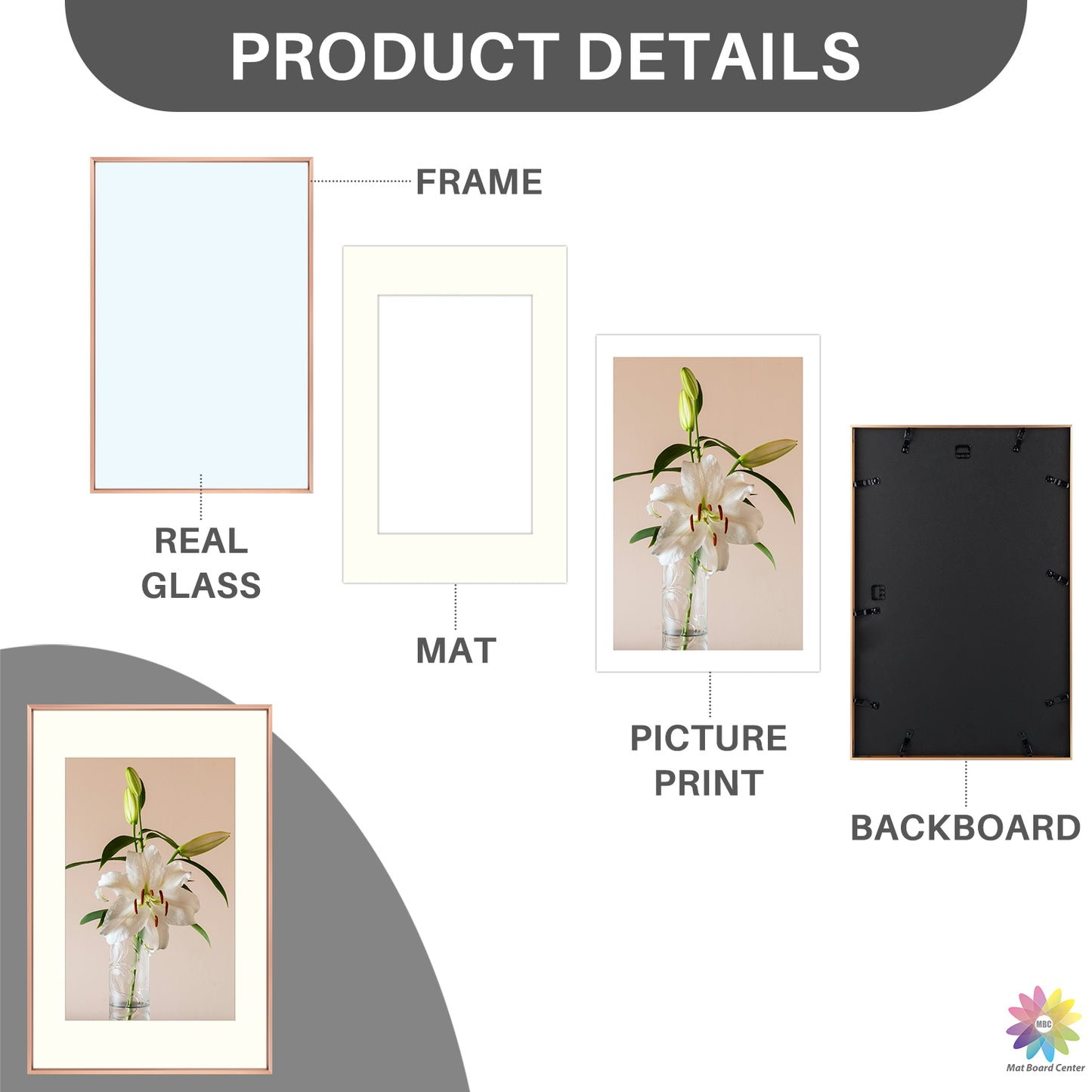 Clearance 16x24 Aluminum Picture Frame for 12x18 Pictures with Ivory Mat and Real Glass (6 Pcs Per Box)