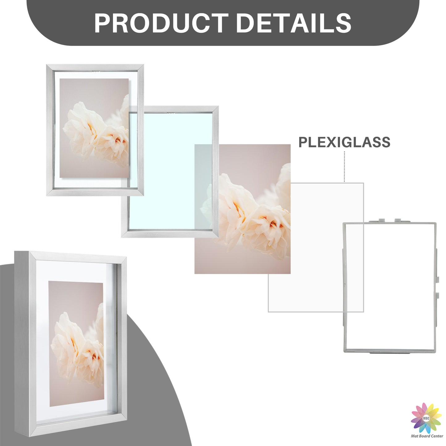 Clearance 5x7 Floating Aluminum Frame with Real Glass (12 Pcs Per Box)