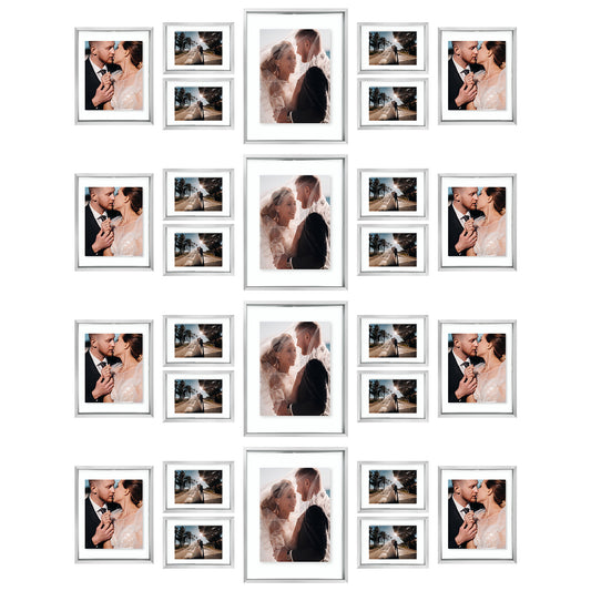 Clearance Floating Picture Frames Set - Displays Four 11x14, Eight 8x10, And Sixteen 5x7 Photos (28 Pcs Per Box) Silver