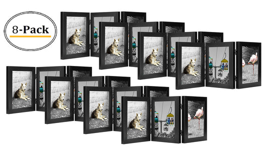 Pack of 8, 3 Picture Frame 5x7 Triple Frame Black