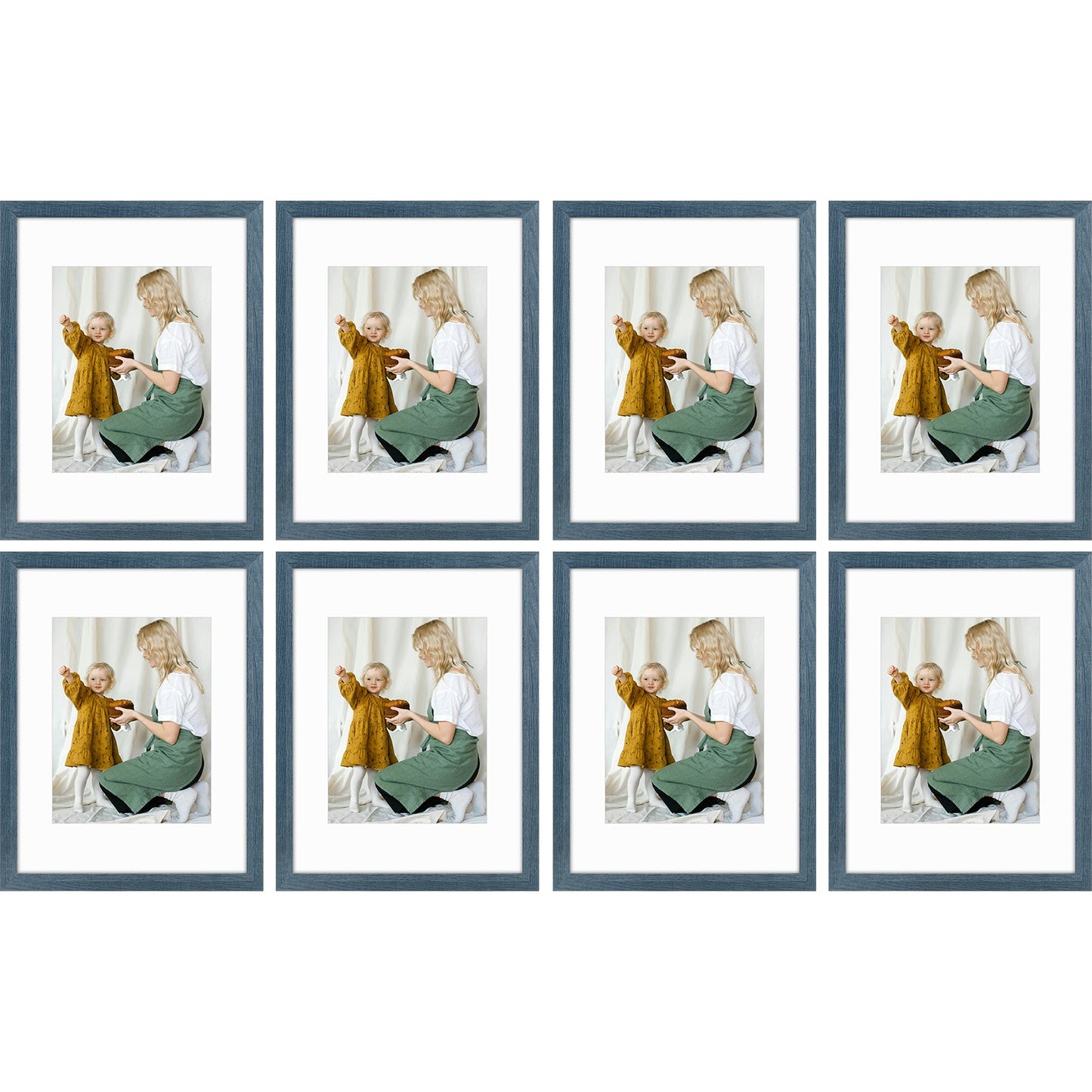 12x16 Picture Frame for 8.5x11 Photo with White Mat and Plexiglass (8 Pcs Per Box) Blue