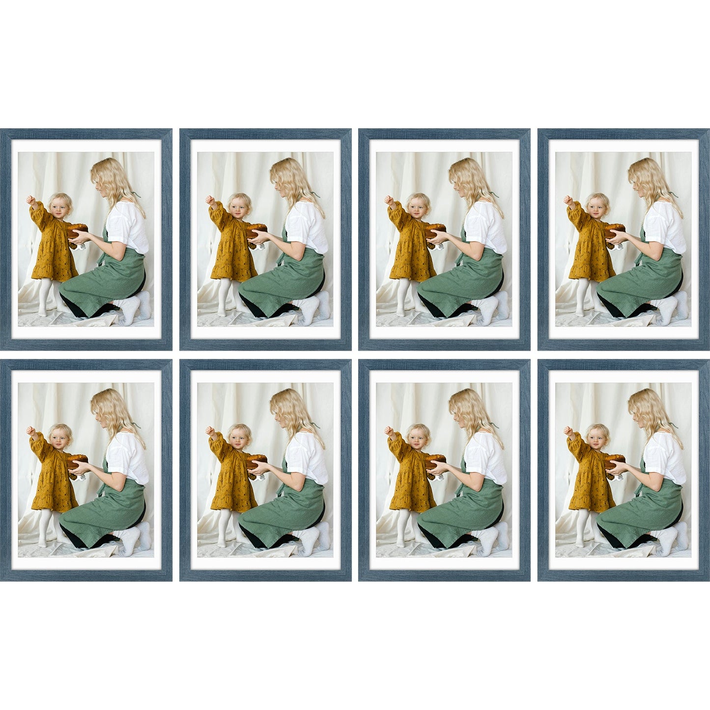 12x16 Picture Frame for 11x14 Photo with White Mat and Plexiglass (8 Pcs Per Box) Blue