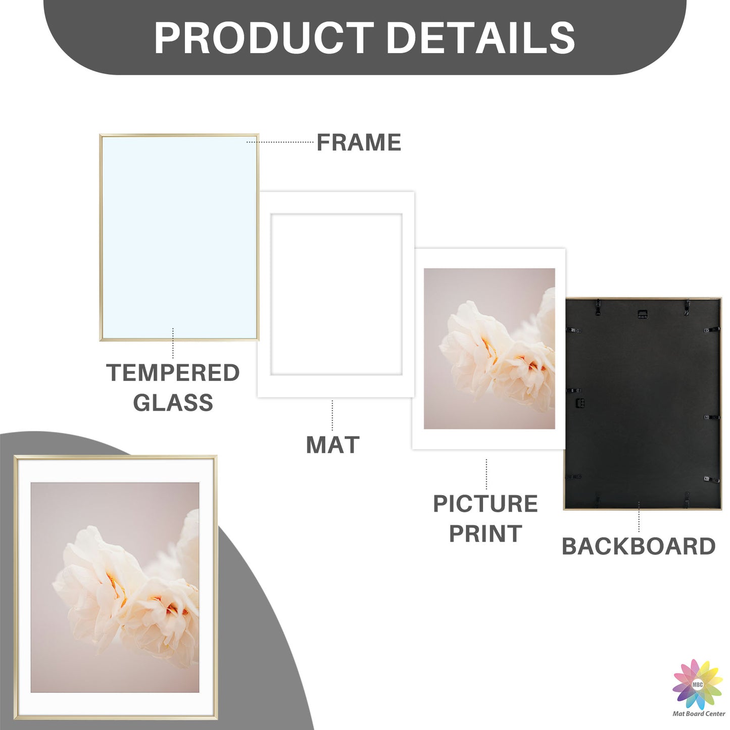 18x24 Poster Frame with White Mat for 16x20 Picture (3 Pcs Per Box)
