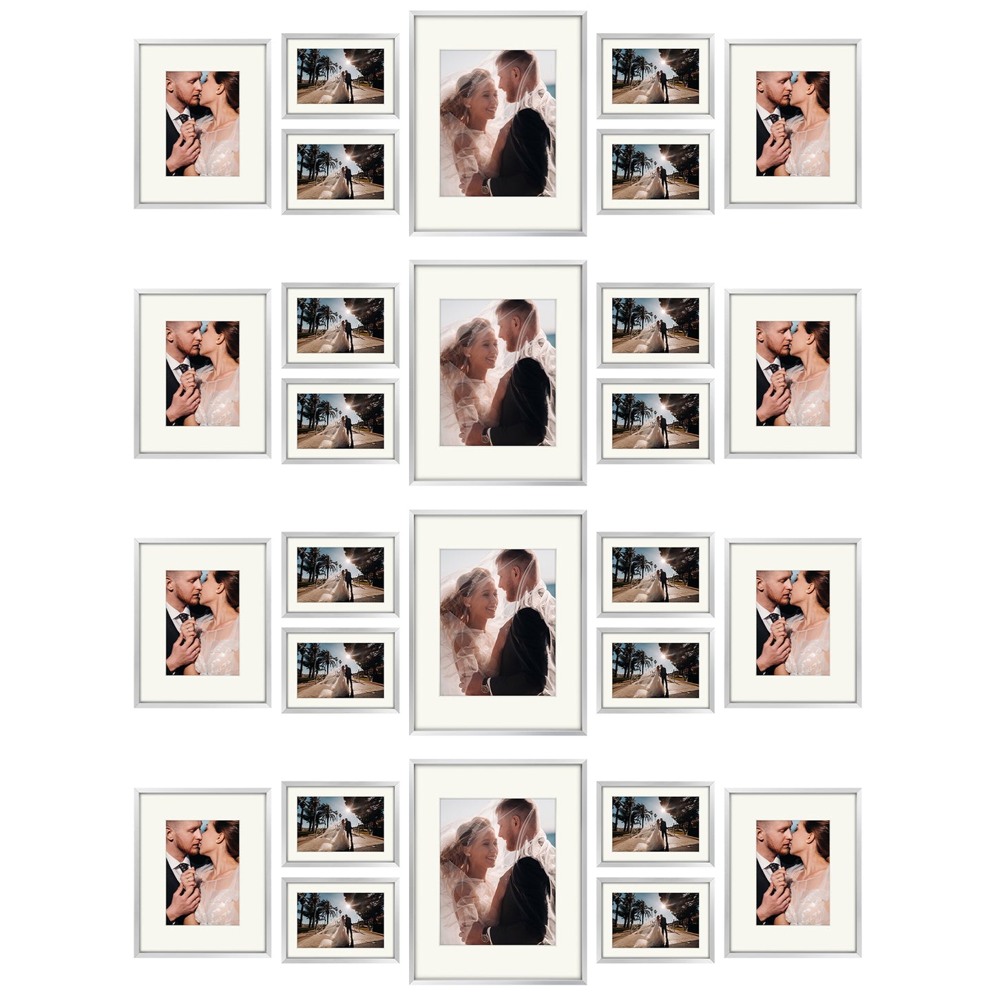 Clearance Gallery Wall frames - Display Four 11x14, Eight 8x10, and Sixteen 5x7 inch Photos (28 Pcs Per Box) Silver