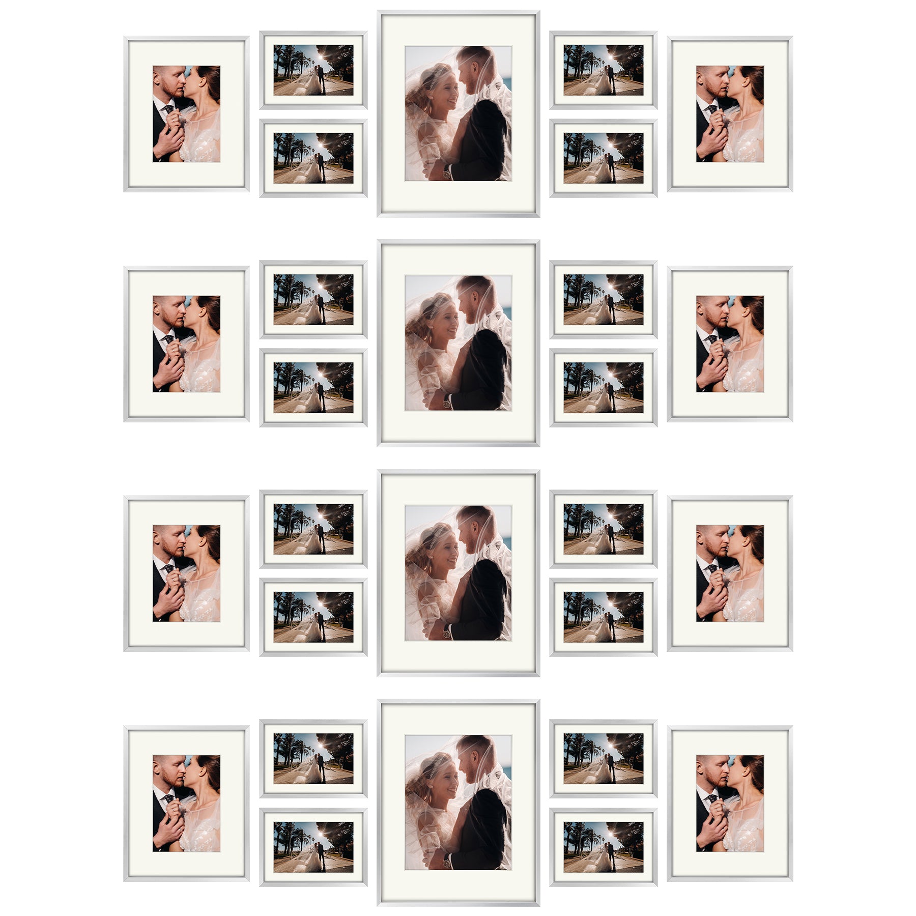 Clearance Gallery Wall frames - Display Four 11x14, Eight 8x10, and Sixteen 5x7 inch Photos (28 Pcs Per Box) Silver