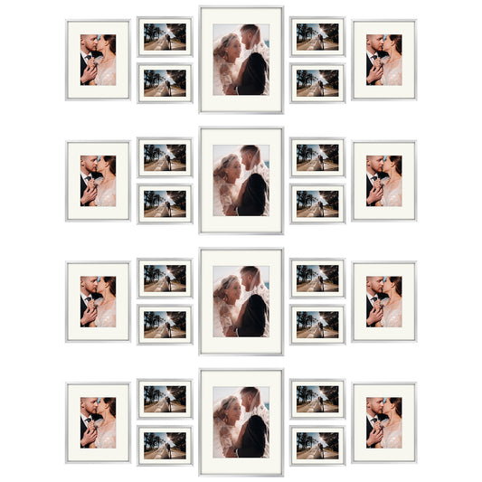 Clearance Gallery Wall frames - Display Four 11x14, Eight 8x10, and Sixteen 5x7 inch Photos (28 Pcs Per Box) Silver