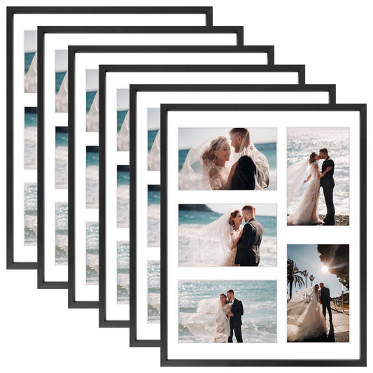 11x14 Collage Picture Frame With White Mat Display Five 4x6 Photo Black (6 Pcs Per Box)