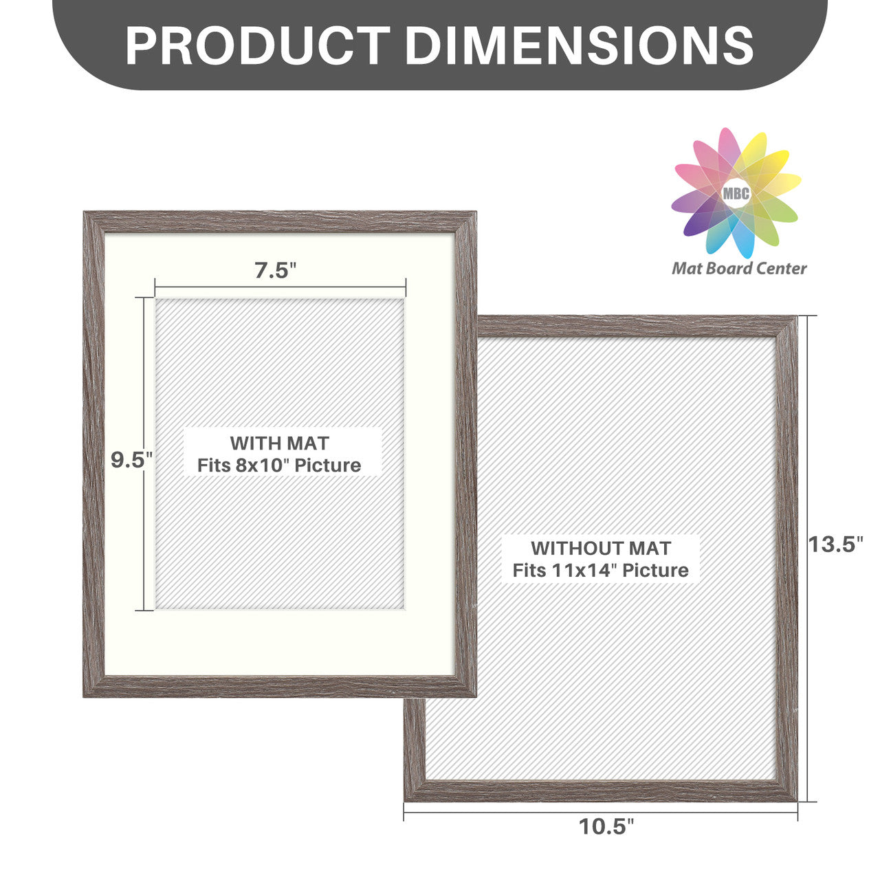 Pack of 8, 11x14 Grey Picture/Shadowbox Frame for 8x10 Photo with Ivory Mat and Real Glass