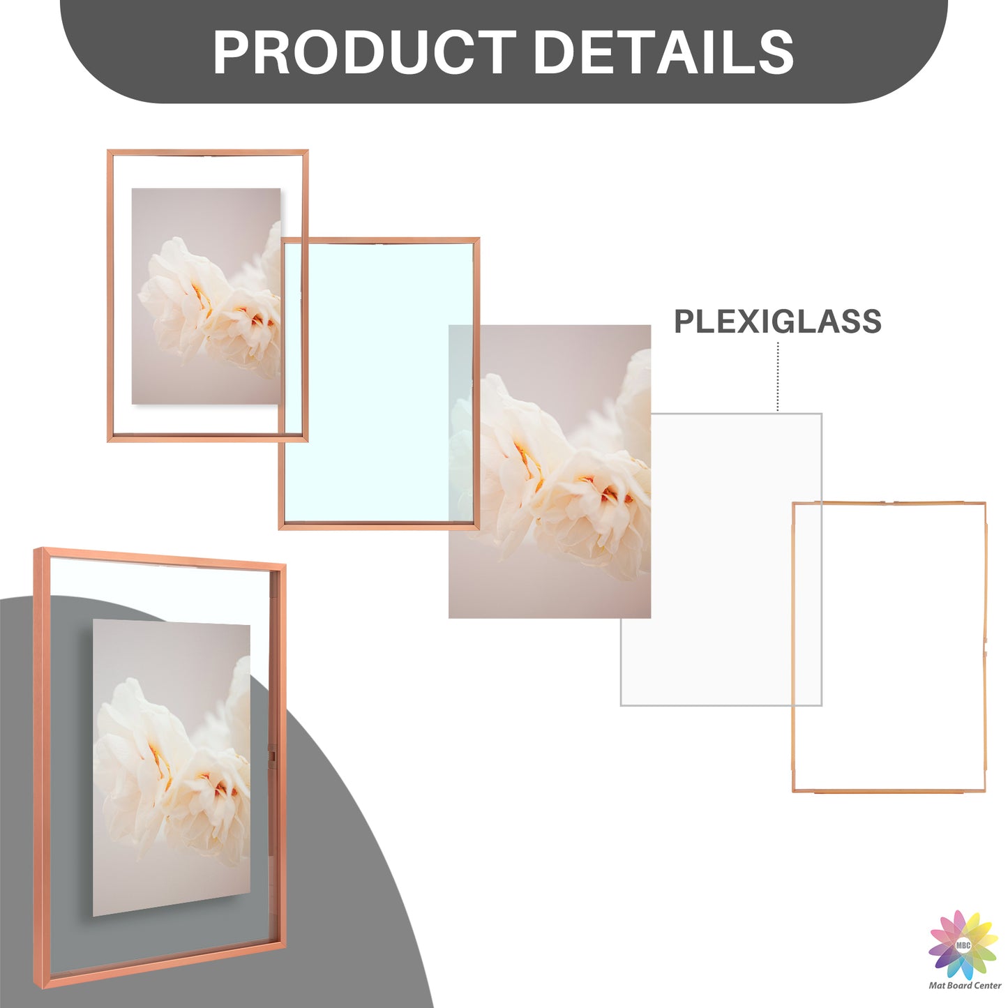 Clearance 12x18 Aluminum Floating Frame Rose Gold (6 Pcs Per Box)