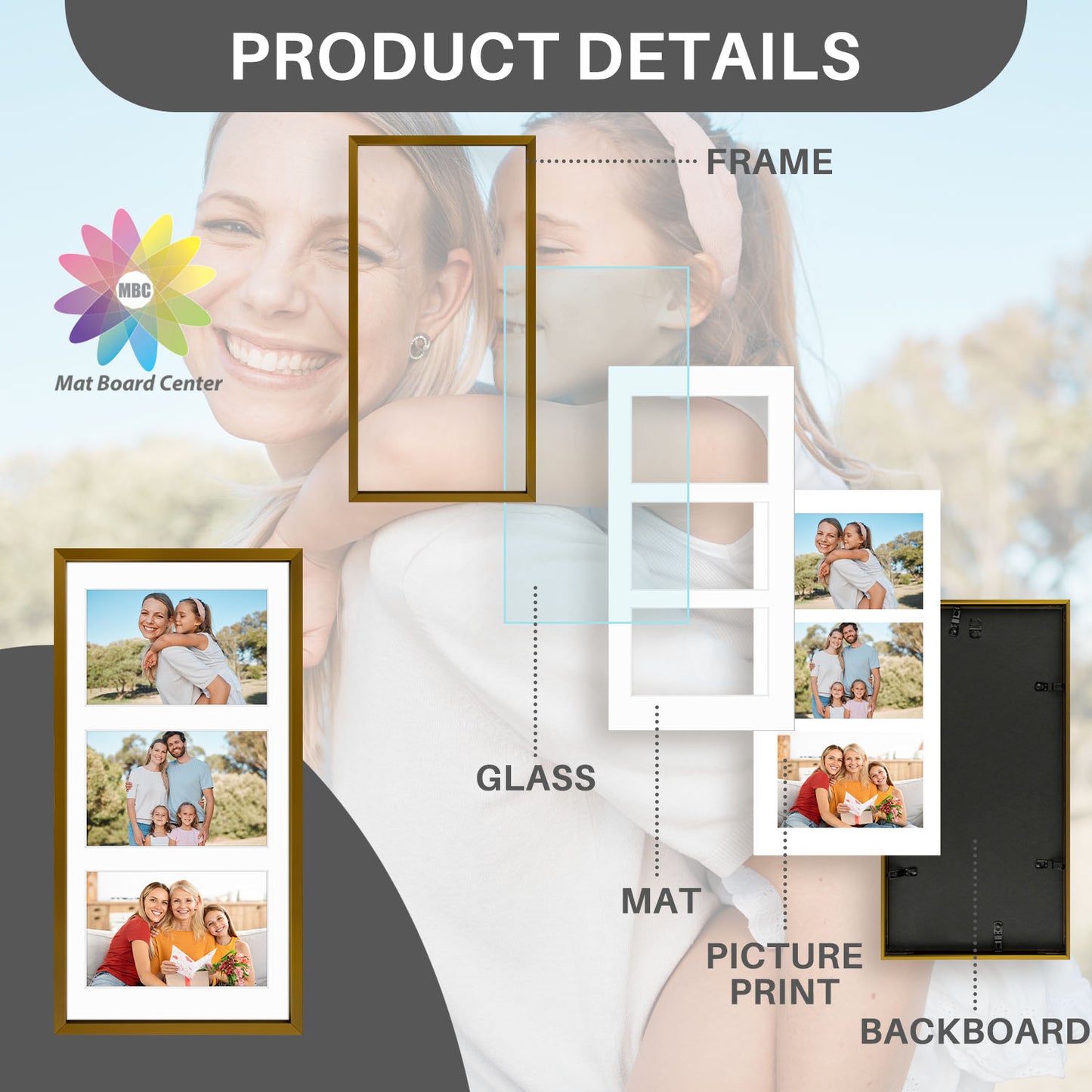 7x14 Aluminum Collage Picture Frame for Three 4x6 Photos