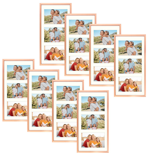 7x14 Aluminum Collage Picture Frame for Three 4x6 Photos 8 Pack Rose Gold