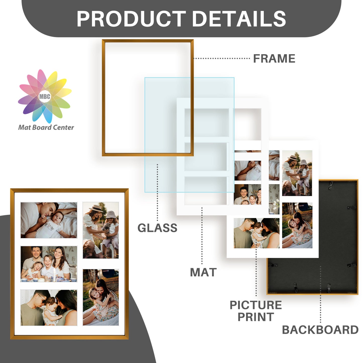 Clearance 11x14 Aluminum Collage Picture Frame for Five 4x6 Photos (6 Pcs per Box)