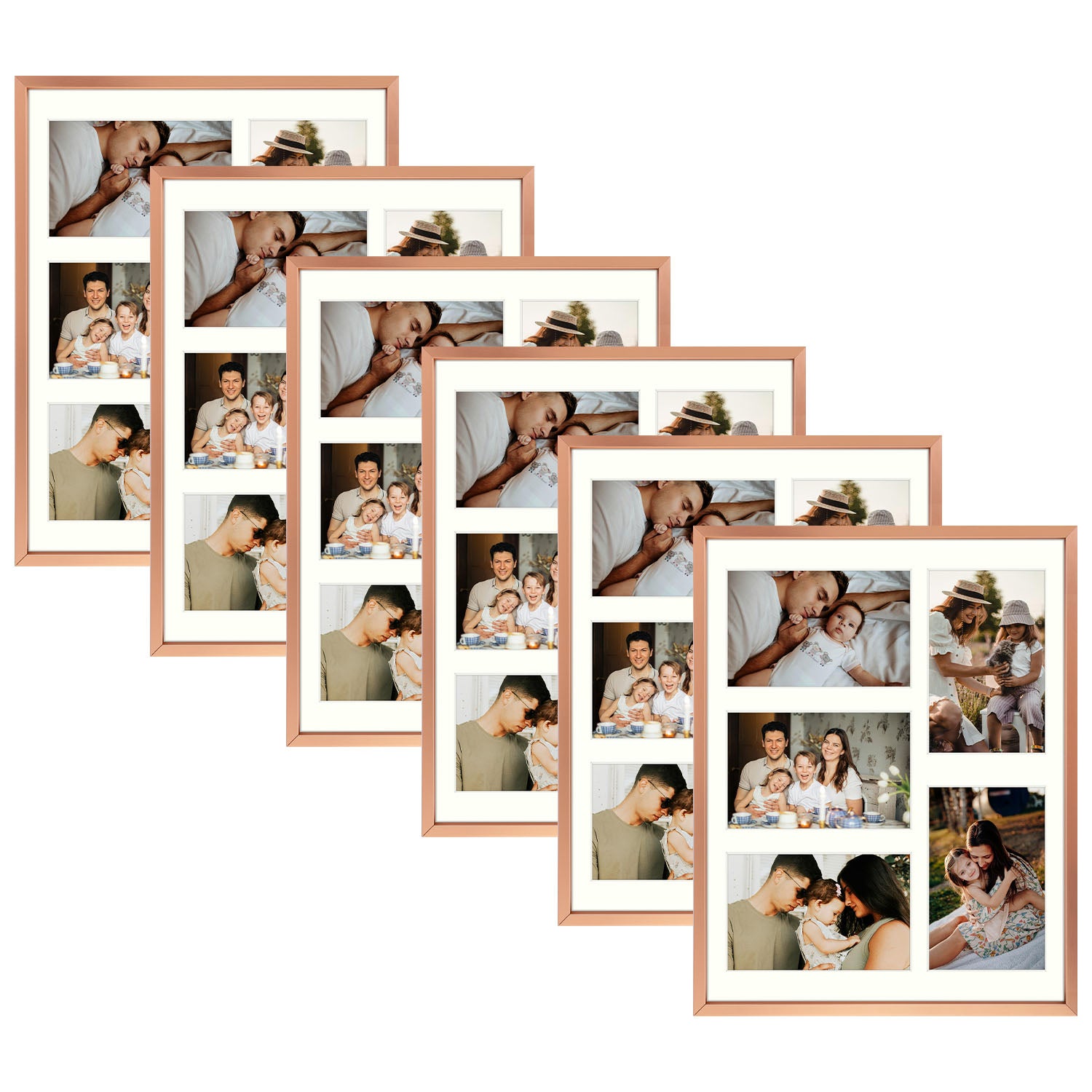 11x14 Aluminum Collage Picture Frame for Five 4x6 Photos (6 Pcs per Box) Rose Gold