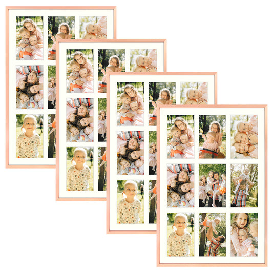 13.6x19.7 Aluminum Collage Picture Frame for Nine 4x6 Photos (4 Pcs per Box) Rose Gold
