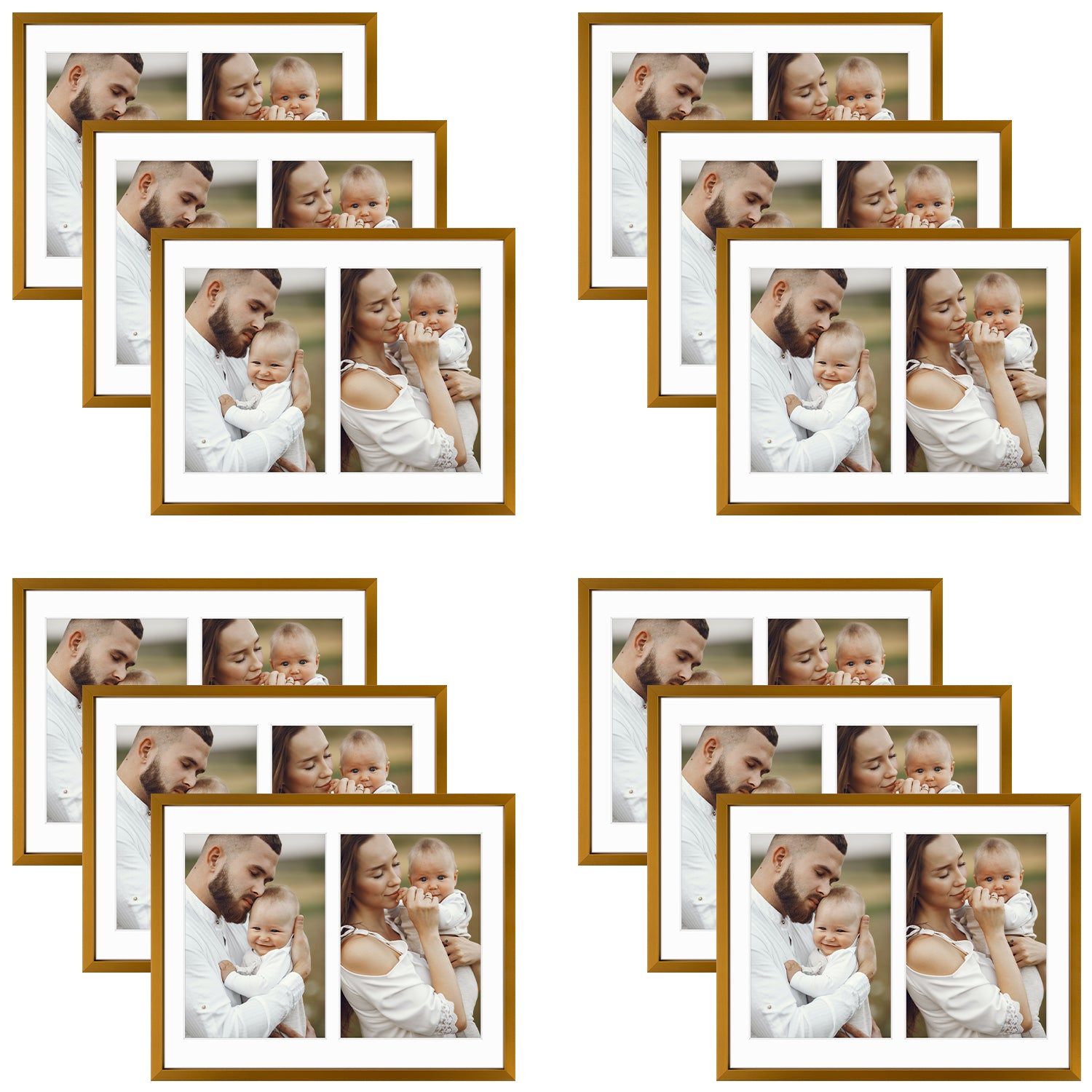 Clearance 8.5x11 Collage Picture Frame With 2 Openings for 5x7 Photo with White Mat and Real Glass (12 Pcs Per Box)