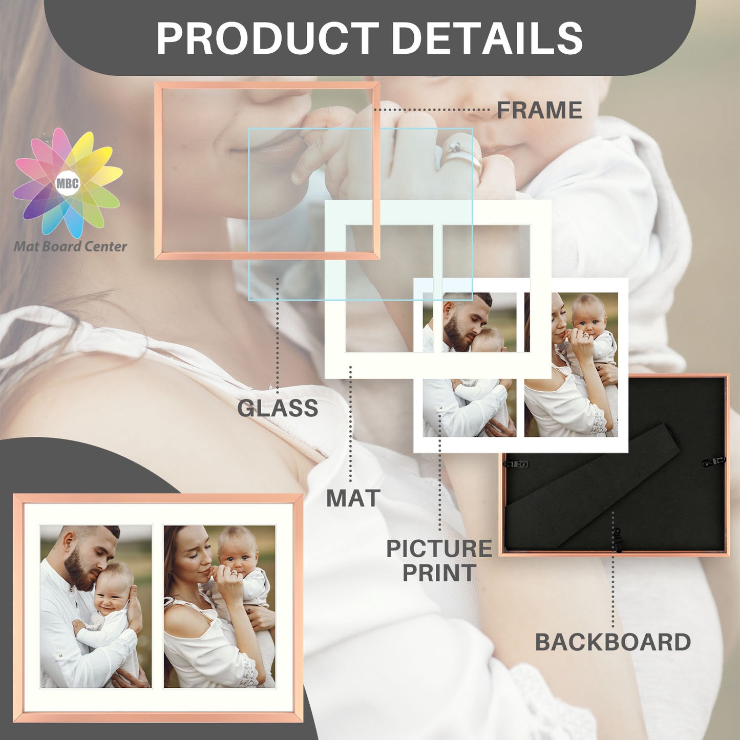 8.5x11 Aluminum Collage Picture Frame for Two 5x7 Photos (8 Pcs per Box)