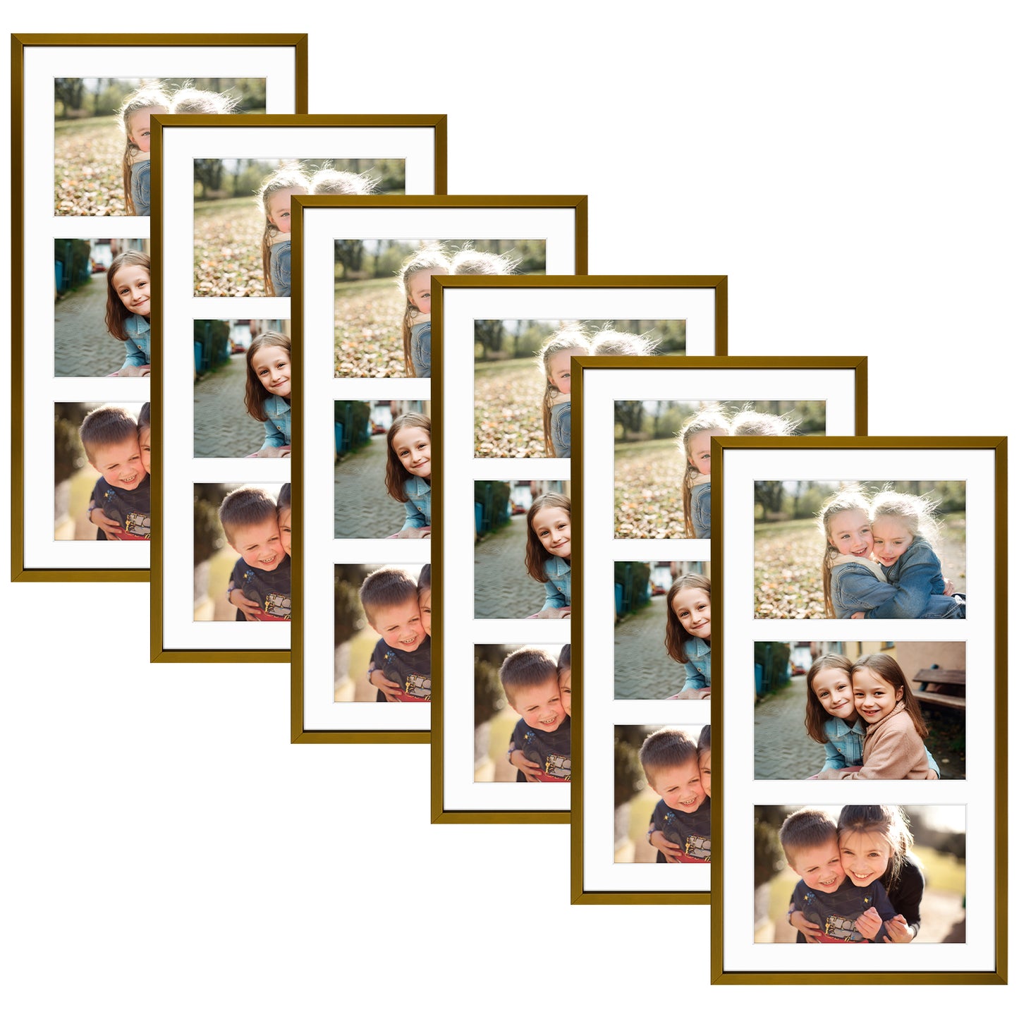 8.5x16.3 Aluminum Collage Picture Frame for Three 5x7 Photos 6 Pack Bronze