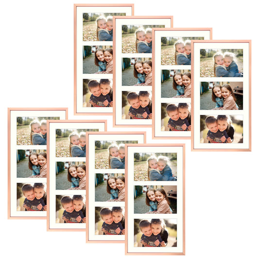 8.5x16.3 Aluminum Collage Picture Frame for Three 5x7 Photos 8 Pack Rose Gold