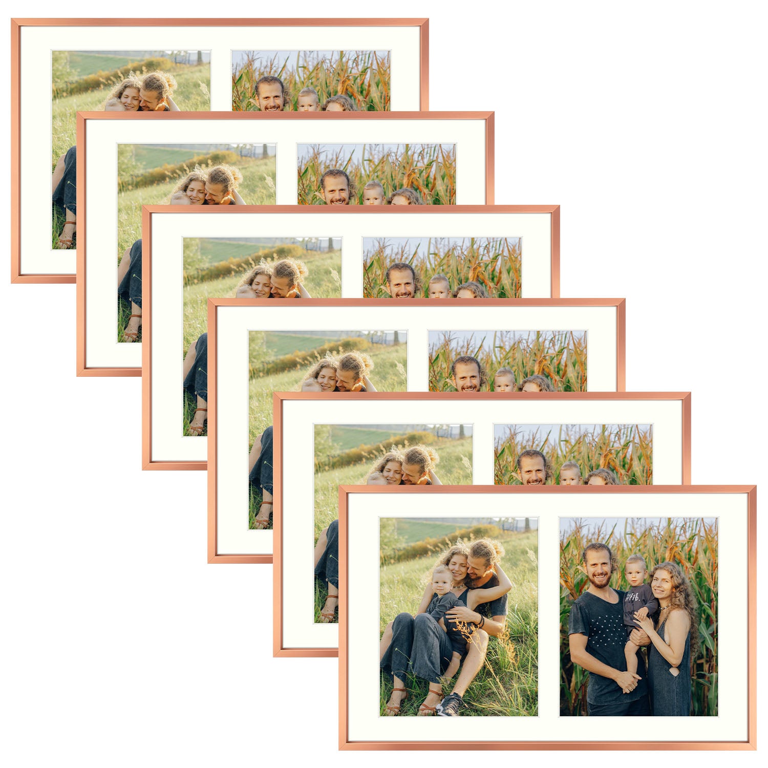 12x19 Aluminum Collage Picture Frame for Two 8x10 Photos (6 Pcs per Box) Rose Gold