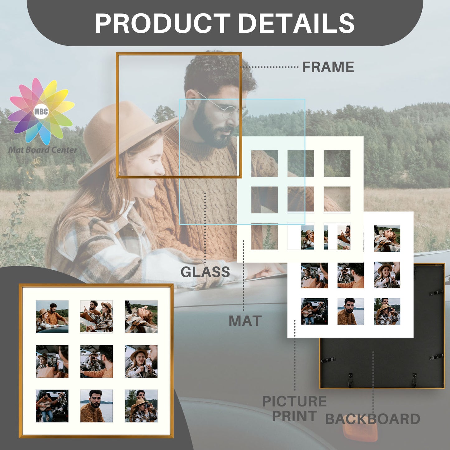 16x16 Aluminum Collage Picture Frame for Nine 4x4 Photos (6 Pcs per Box)