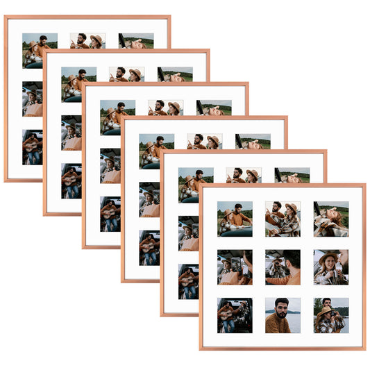 16x16 Aluminum Collage Picture Frame for Nine 4x4 Photos (6 Pcs per Box) Rose Gold