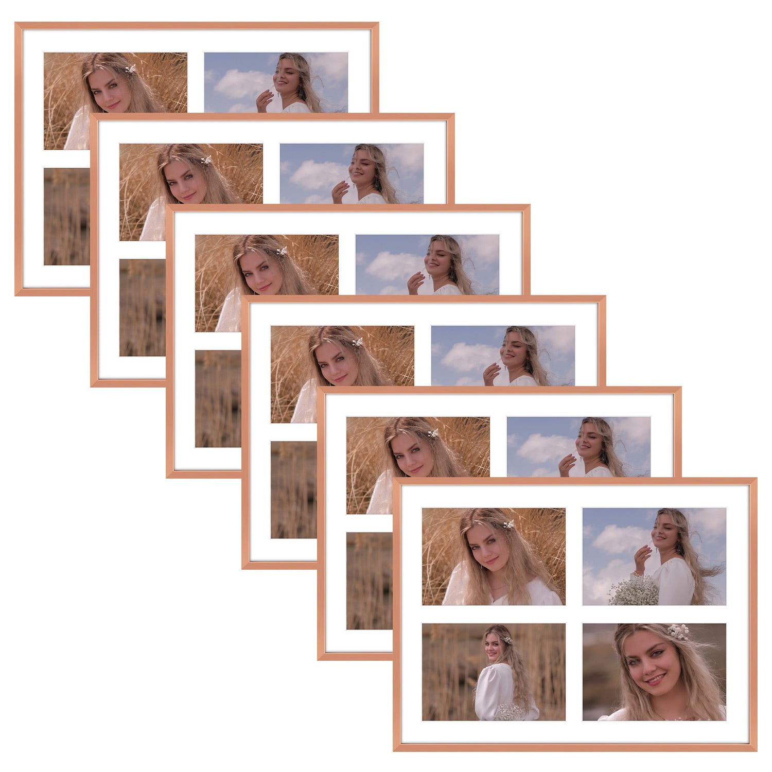 12x16 Aluminum Collage Picture Frame for Four 5x7 Photos (6 Pcs per Box) Rose Gold