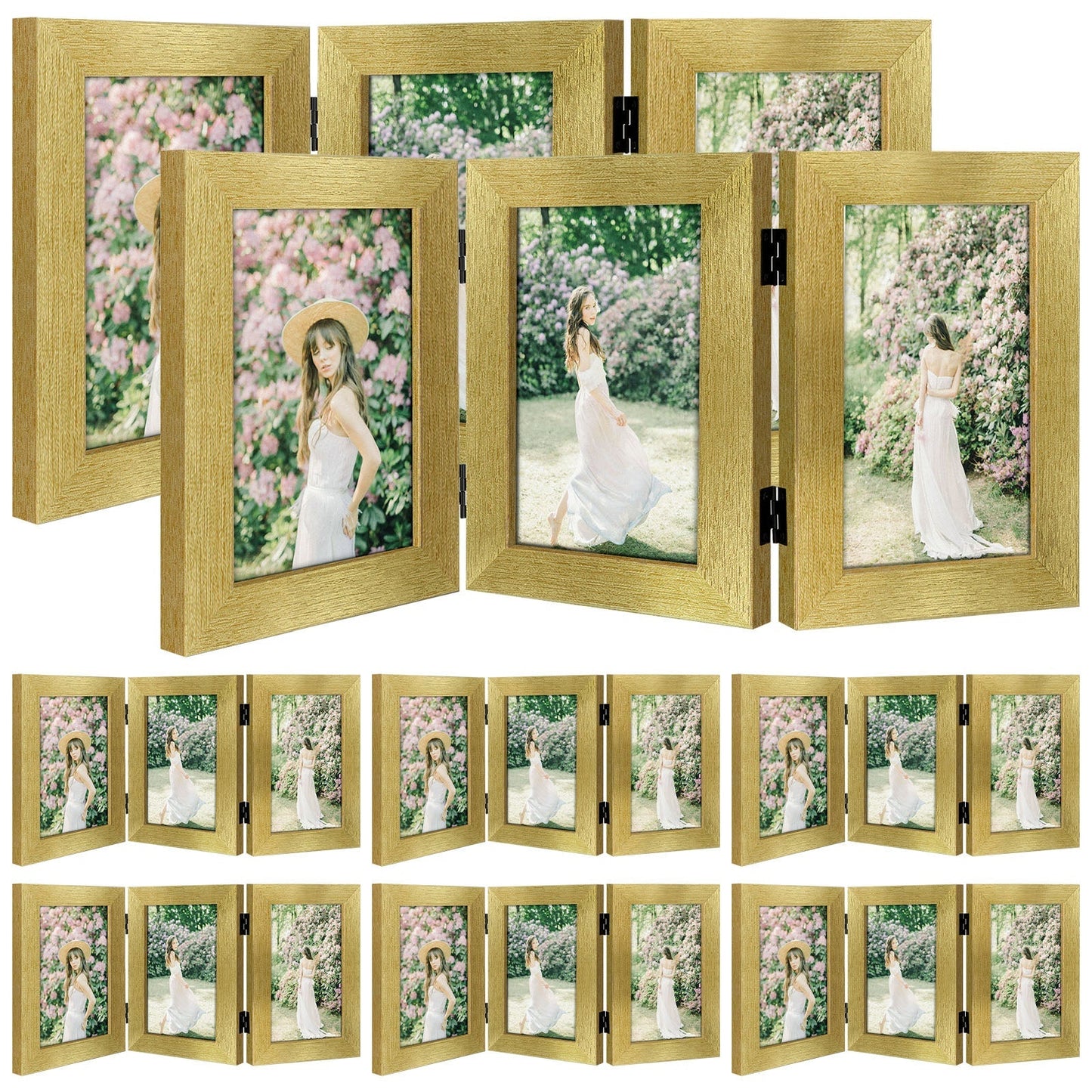Three Picture Frame for Three 4x6 Pictures (8 Pcs per Box) Gold