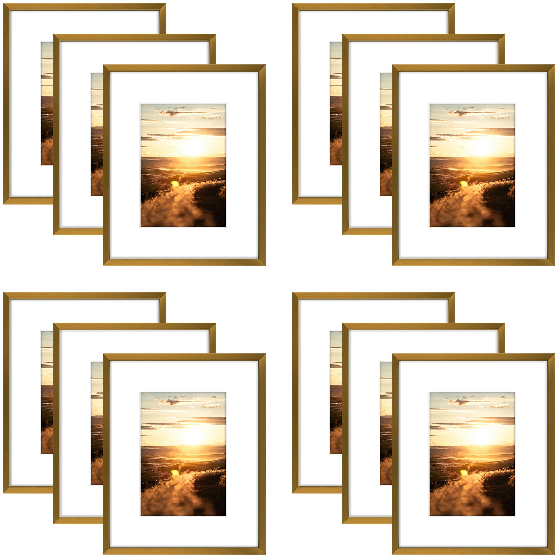Clearance 8x10 Aluminum Picture Frame Displays 5x7 Photos with White Mat and Real Glass Bronze（12 Pcs Per Box）