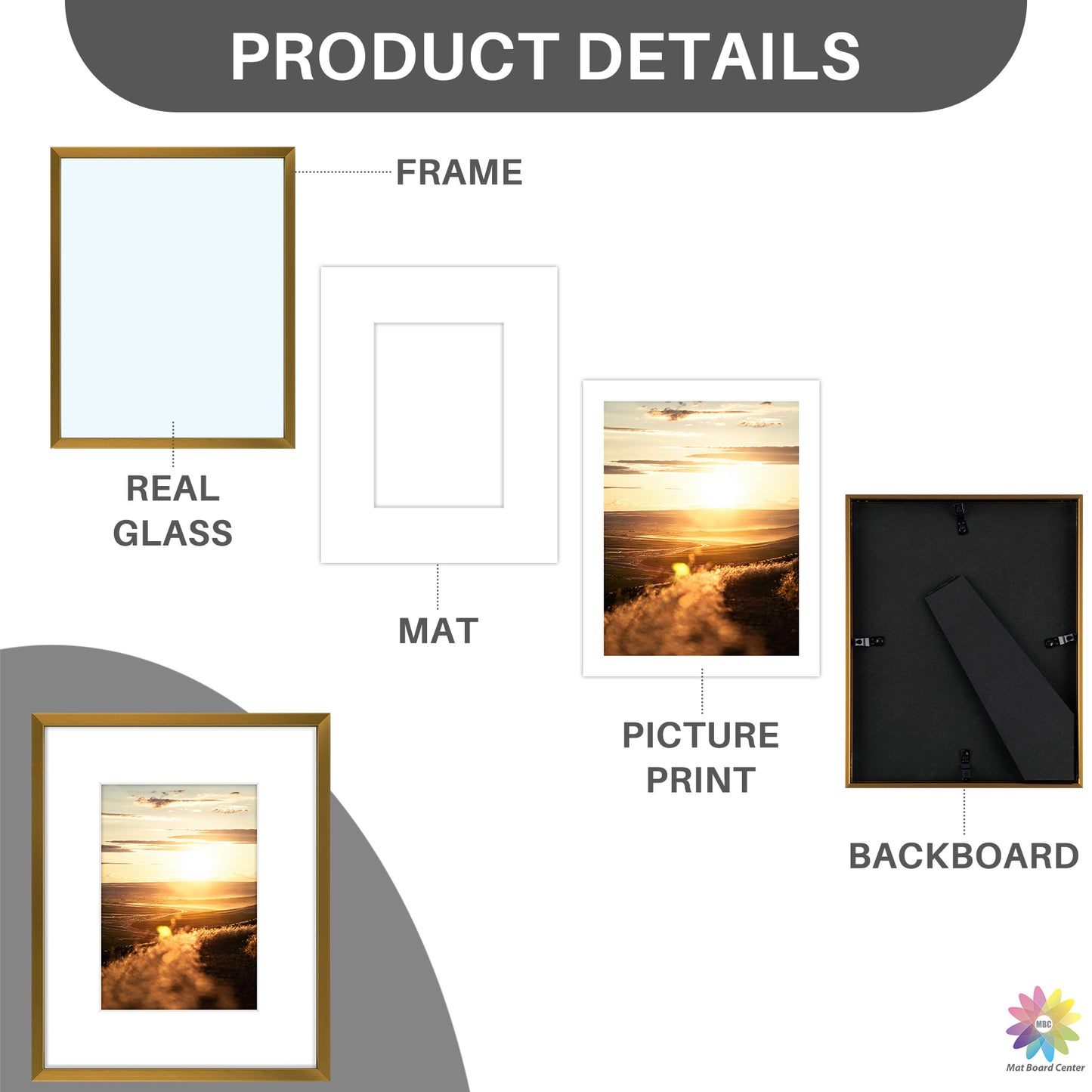 Clearance 8x10 Aluminum Picture Frame Displays 5x7 Photos with White Mat and Real Glass Bronze（12 Pcs Per Box）