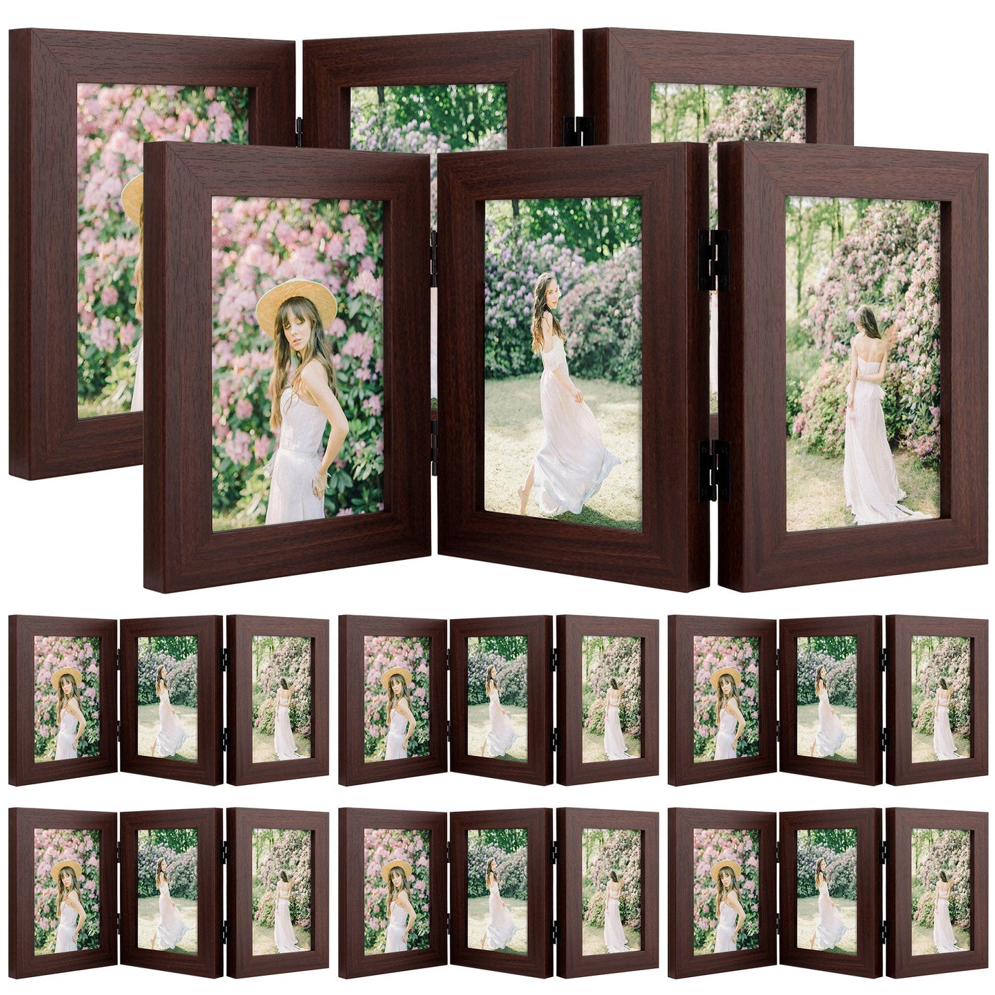 Three Picture Frame for Three 4x6 Pictures (8 Pcs per Box) Walnut