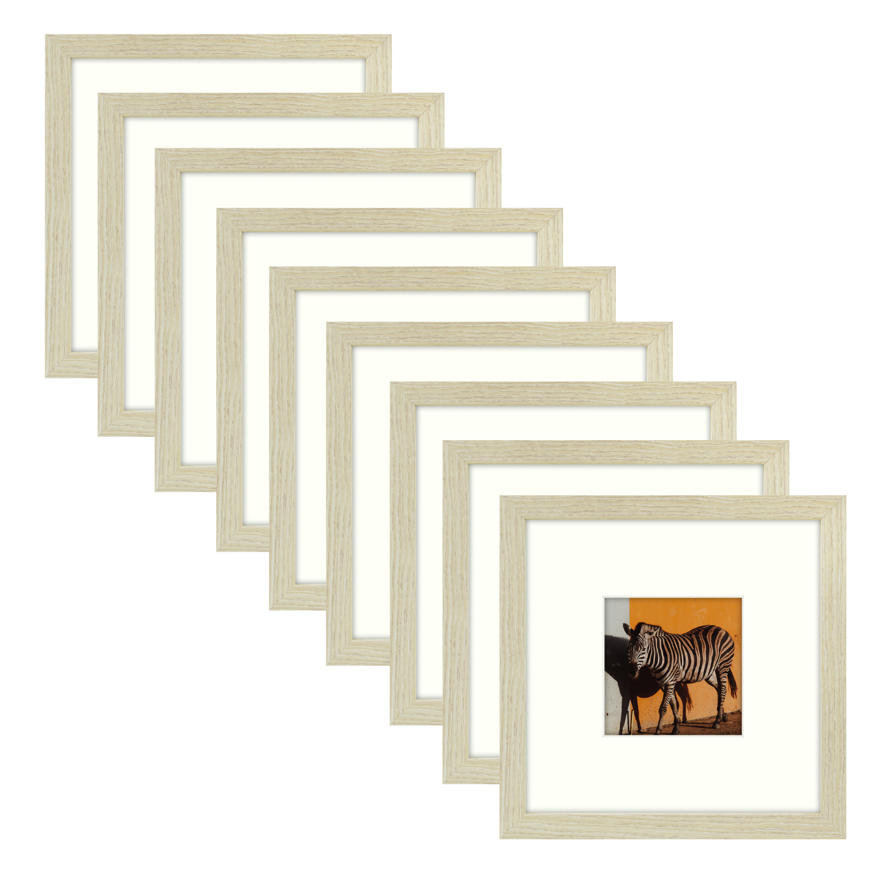 Pack of 9, 8x8 Picture Frames for 4x4 Photo with Ivory Mat and Real Glass Beige