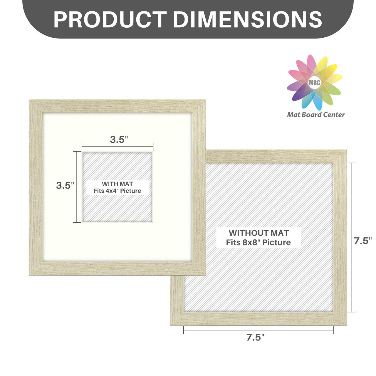 Pack of 9, 8x8 Picture Frames for 4x4 Photo with Ivory Mat and Real Glass