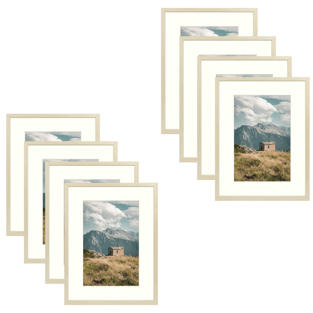 Pack of 8, 12x16 Picture Frame for 8x12 Photo with Ivory Mat and Real Glass Beige