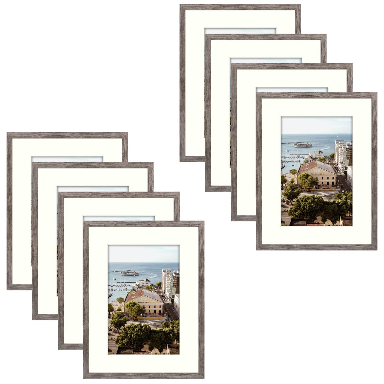 Pack of 8, 12x16 Picture Frame for 8x12 Photo with Ivory Mat and Real Glass Grey