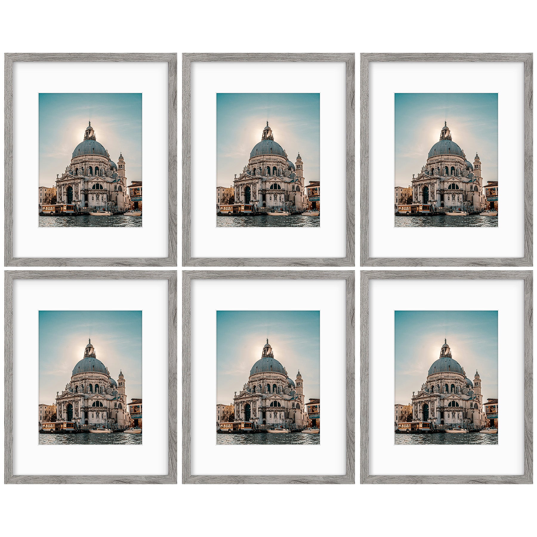 16x20 Picture Frame for 11x14 Photo with White Mat and Real Glass (6 Pcs Per Box) Light Grey