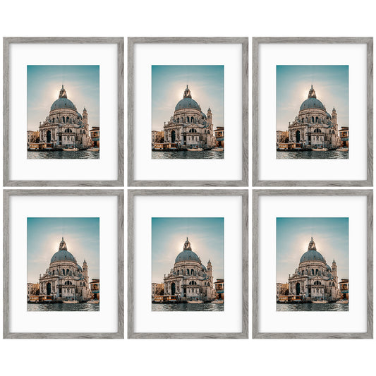 16x20 Picture Frame for 11x14 Photo with White Mat and Real Glass (6 Pcs Per Box) Light Grey
