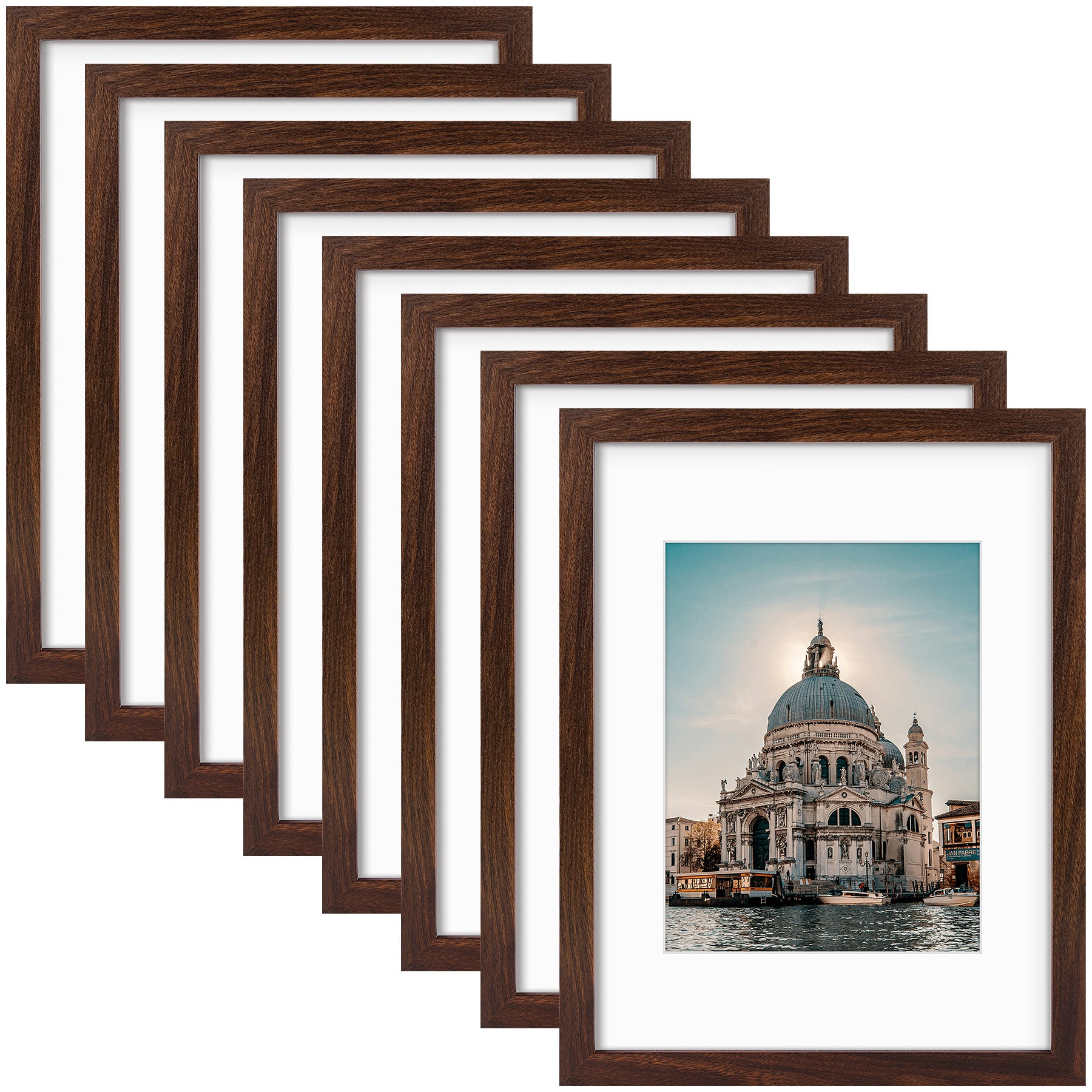 12x16 Picture Frame for 8.5x11 Photo with White Mat and Plexiglass (8 Pcs Per Box) Brown