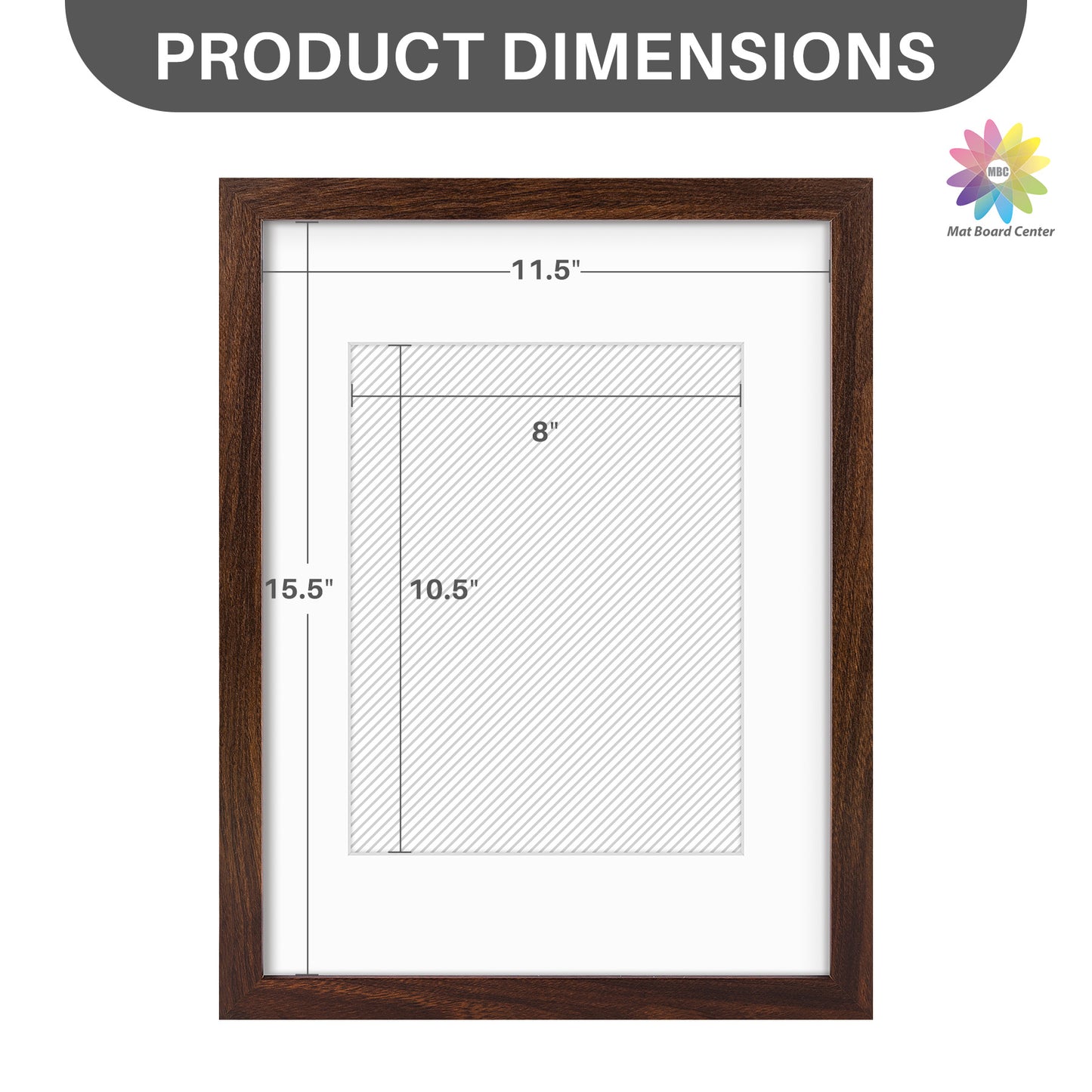 12x16 Picture Frame for 8.5x11 Photo with White Mat and Plexiglass (8 Pcs Per Box)